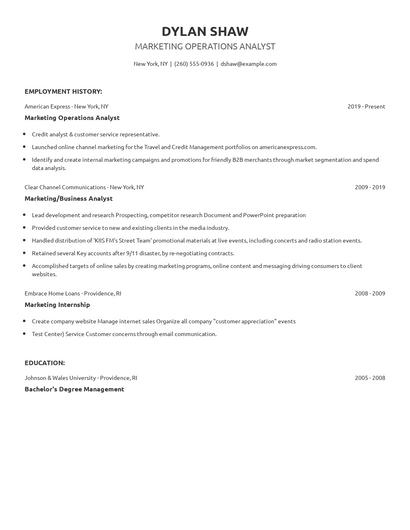 Marketing Operations Analyst Resume