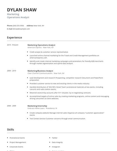 Marketing Operations Analyst Resume