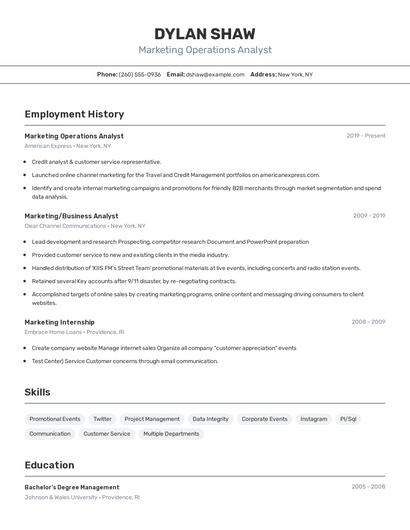 Marketing Operations Analyst Resume