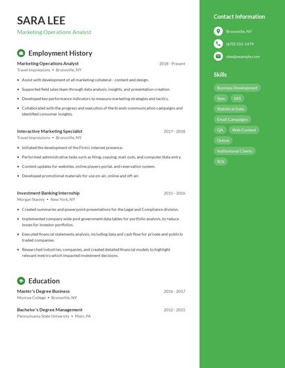 Marketing Operations Analyst Resume