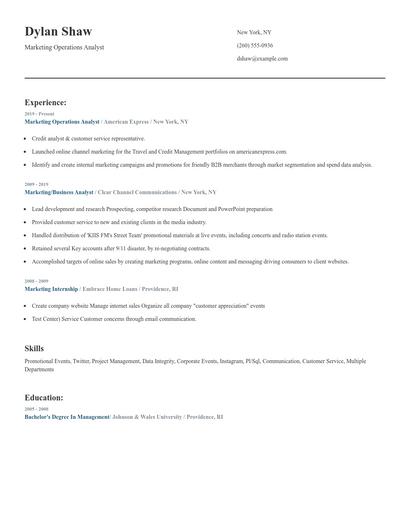 Marketing Operations Analyst Resume
