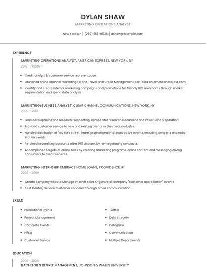 Marketing Operations Analyst Resume