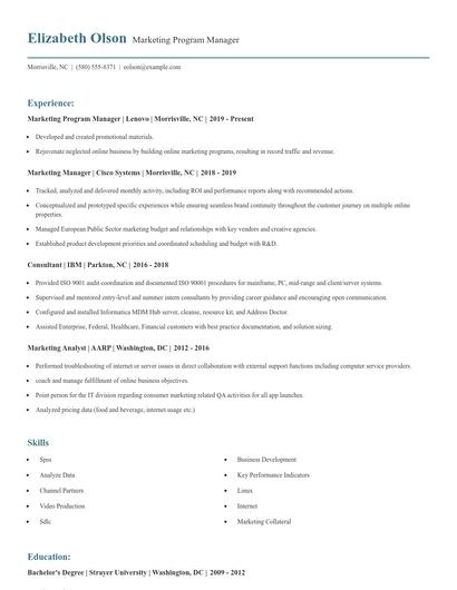 Marketing Program Manager Resume