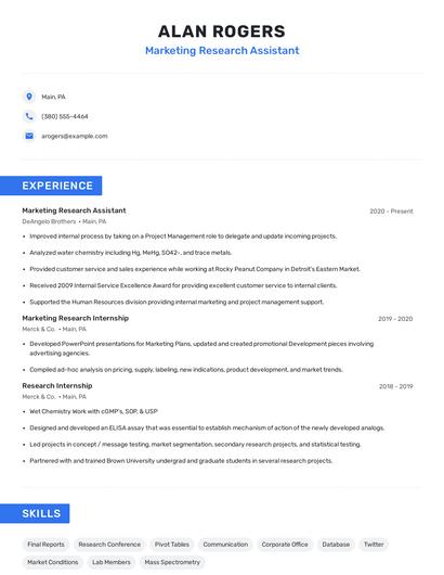 Marketing Research Assistant Resume