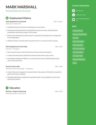 Marketing Research Assistant Resume