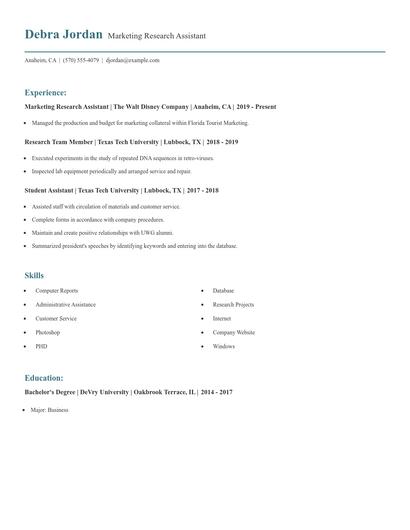 Marketing Research Assistant Resume
