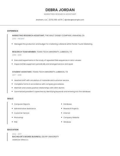 Marketing Research Assistant Resume