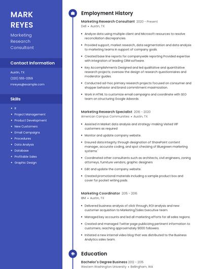 Marketing Research Consultant Resume