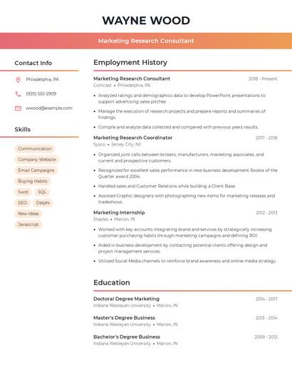 Marketing Research Consultant Resume