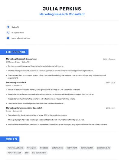 Marketing Research Consultant Resume
