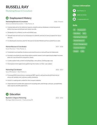 Marketing Research Consultant Resume