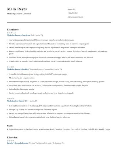 Marketing Research Consultant Resume