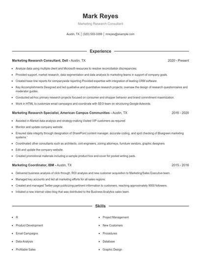 Marketing Research Consultant Resume