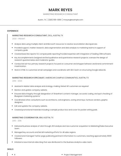 Marketing Research Consultant Resume