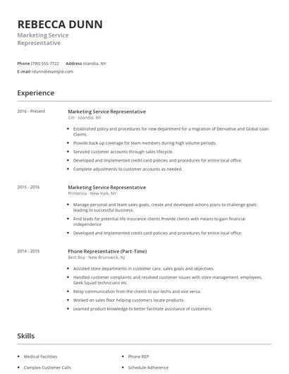 Marketing Service Representative Resume