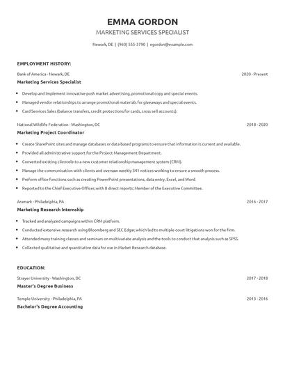 Marketing Services Specialist Resume