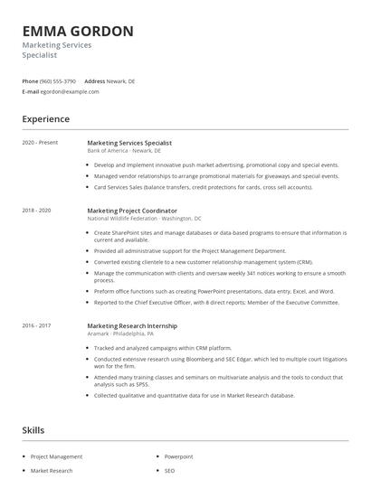 Marketing Services Specialist Resume