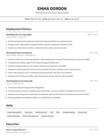 Marketing Services Specialist Resume