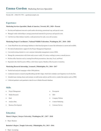 Marketing Services Specialist Resume