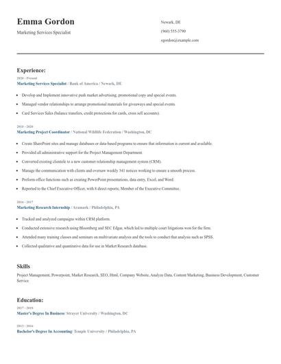 Marketing Services Specialist Resume