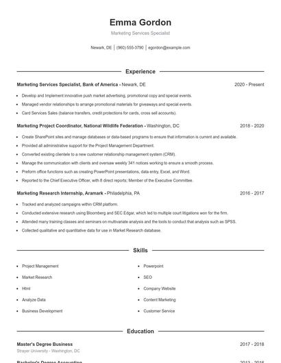 Marketing Services Specialist Resume