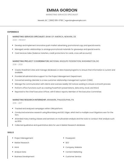 Marketing Services Specialist Resume