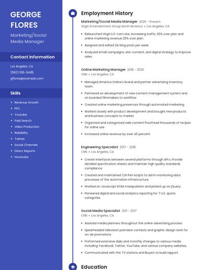 Marketing/Social Media Manager Resume