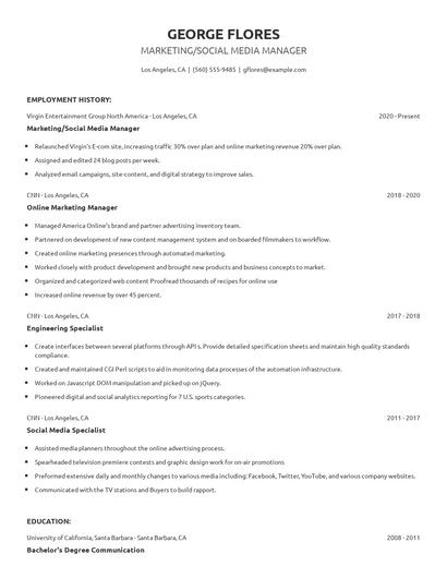 Marketing/Social Media Manager Resume
