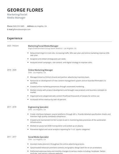 Marketing/Social Media Manager Resume