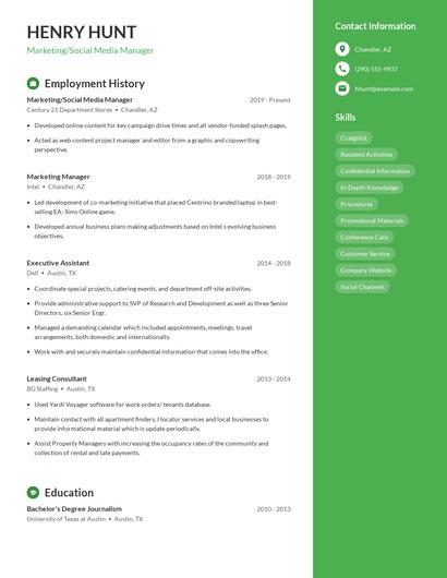 Marketing/Social Media Manager Resume