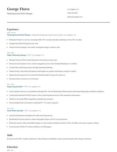 Marketing/Social Media Manager Resume