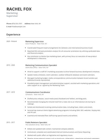 Marketing Supervisor Resume