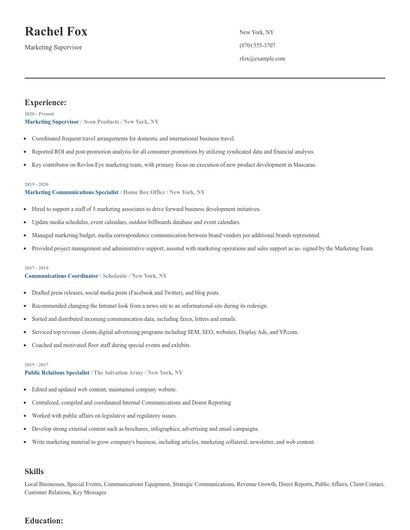 Marketing Supervisor Resume