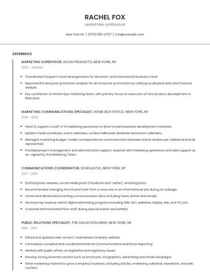 Marketing Supervisor Resume