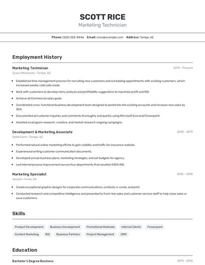Marketing Technician Resume