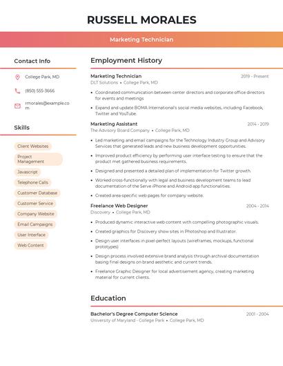 Marketing Technician Resume