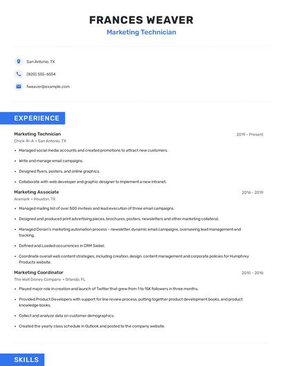 Marketing Technician Resume