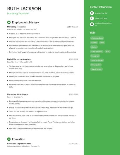 Marketing Technician Resume