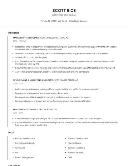 Marketing Technician Resume