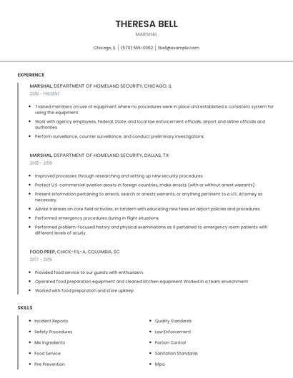 Marshal Resume