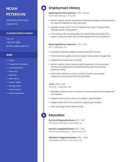 Masking Machine Operator Resume