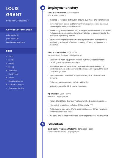 Master Craftsman Resume