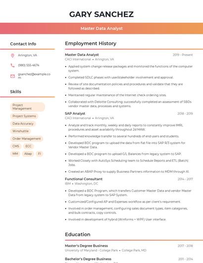 Master Data Analyst Resume