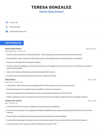 Master Data Analyst Resume