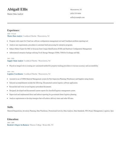 Master Data Analyst Resume