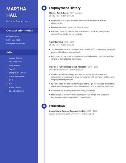 Master Tax Advisor Resume