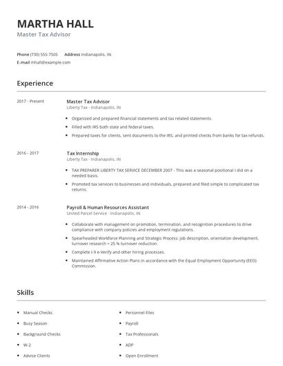 Master Tax Advisor Resume