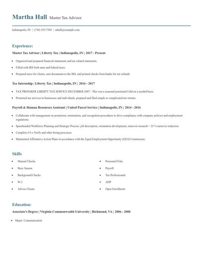 Master Tax Advisor Resume