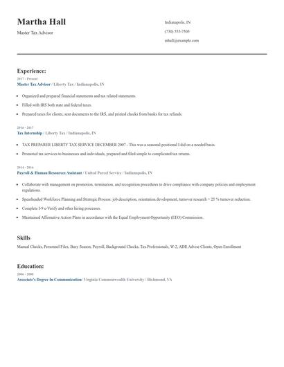 Master Tax Advisor Resume