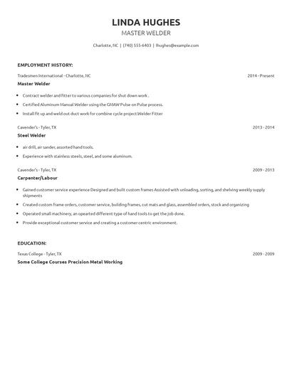 Master Welder Resume